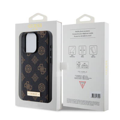 Apple iPhone 14 Pro Case Guess Magsafe Charging Featured PU Leather Patterned Metal Plate Logo Cover - 5