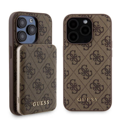 Apple iPhone 14 Pro Case Guess Original Licensed Magsafe Charging Featured 4G Patterned Cover with Text Logo + Powerbank 5000mAh 2in1 Set - 2