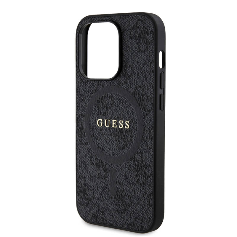 Apple iPhone 14 Pro Case Guess Original Licensed Magsafe Charging Featured PU Ring 4G Patterned Text Logo Cover - 6