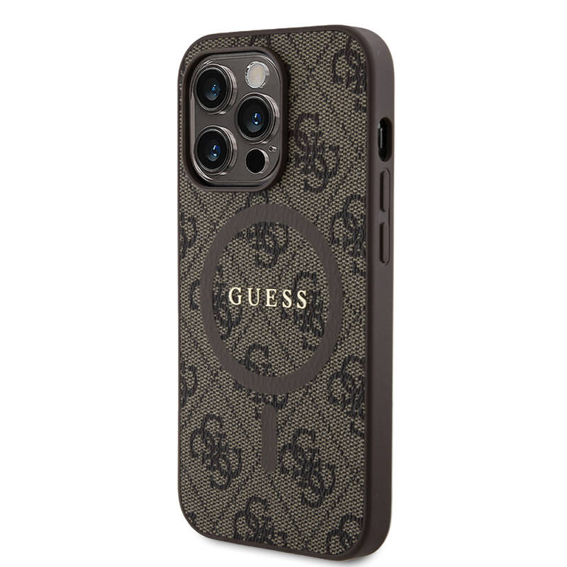 Apple iPhone 14 Pro Case Guess Original Licensed Magsafe Charging Featured PU Ring 4G Patterned Text Logo Cover - 9