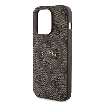 Apple iPhone 14 Pro Case Guess Original Licensed Magsafe Charging Featured PU Ring 4G Patterned Text Logo Cover - 12