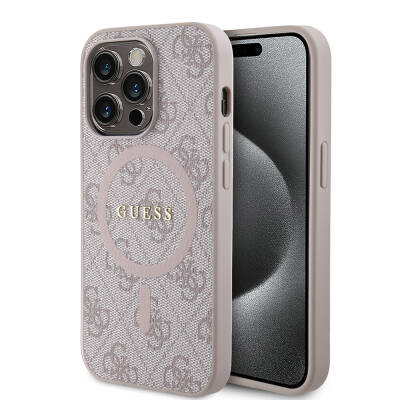 Apple iPhone 14 Pro Case Guess Original Licensed Magsafe Charging Featured PU Ring 4G Patterned Text Logo Cover - 15