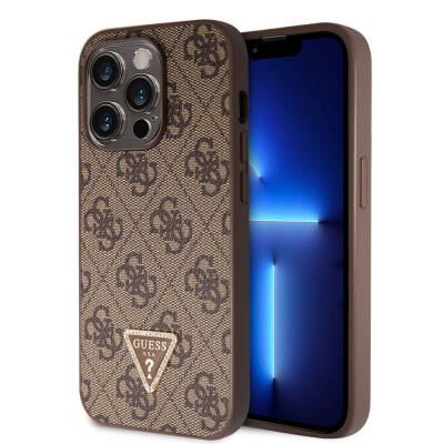 Apple iPhone 14 Pro Case Guess Original Licensed PU Leather Stoned Triangle Logo 4G Patterned Cover - 1