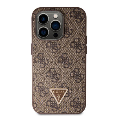 Apple iPhone 14 Pro Case Guess Original Licensed PU Leather Stoned Triangle Logo 4G Patterned Cover - 3