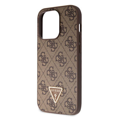 Apple iPhone 14 Pro Case Guess Original Licensed PU Leather Stoned Triangle Logo 4G Patterned Cover - 5