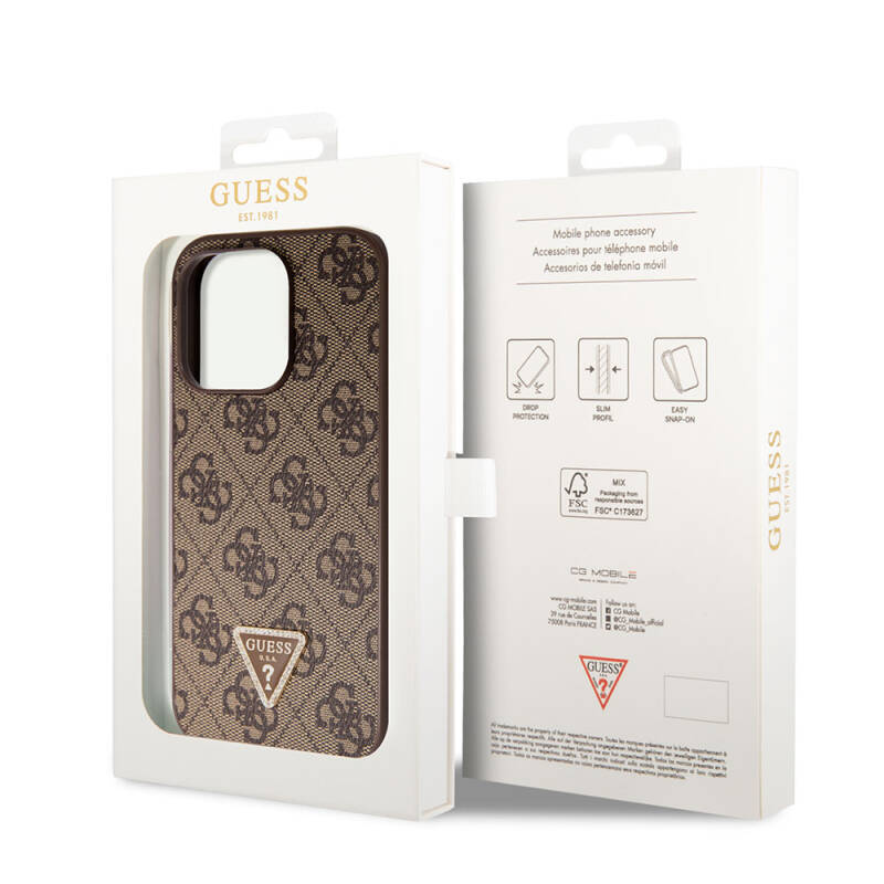 Apple iPhone 14 Pro Case Guess Original Licensed PU Leather Stoned Triangle Logo 4G Patterned Cover - 7