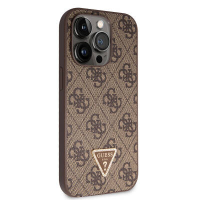 Apple iPhone 14 Pro Case Guess Original Licensed PU Leather Stoned Triangle Logo 4G Patterned Cover - 8