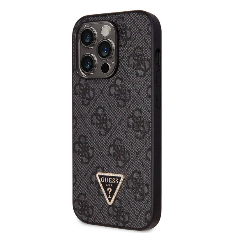 Apple iPhone 14 Pro Case Guess Original Licensed PU Leather Stoned Triangle Logo 4G Patterned Cover - 10