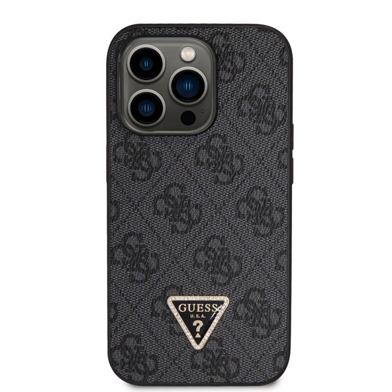 Apple iPhone 14 Pro Case Guess Original Licensed PU Leather Stoned Triangle Logo 4G Patterned Cover - 11