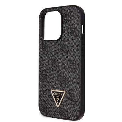 Apple iPhone 14 Pro Case Guess Original Licensed PU Leather Stoned Triangle Logo 4G Patterned Cover - 13