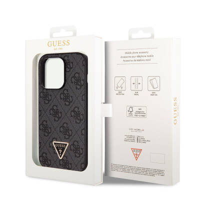 Apple iPhone 14 Pro Case Guess Original Licensed PU Leather Stoned Triangle Logo 4G Patterned Cover - 15