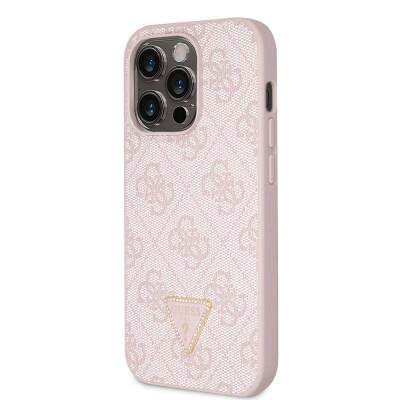 Apple iPhone 14 Pro Case Guess Original Licensed PU Leather Stoned Triangle Logo 4G Patterned Cover - 18