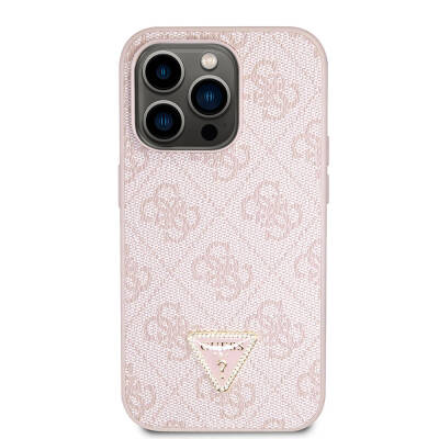 Apple iPhone 14 Pro Case Guess Original Licensed PU Leather Stoned Triangle Logo 4G Patterned Cover - 19