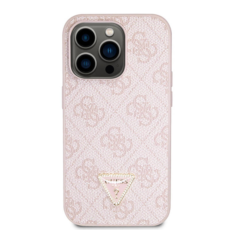 Apple iPhone 14 Pro Case Guess Original Licensed PU Leather Stoned Triangle Logo 4G Patterned Cover - 19