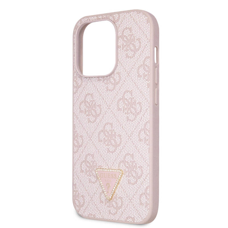 Apple iPhone 14 Pro Case Guess Original Licensed PU Leather Stoned Triangle Logo 4G Patterned Cover - 21