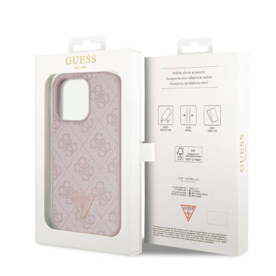 Apple iPhone 14 Pro Case Guess Original Licensed PU Leather Stoned Triangle Logo 4G Patterned Cover - 23