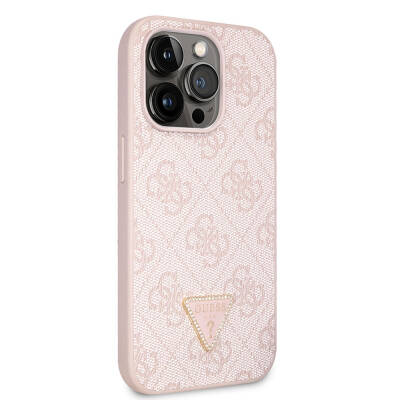 Apple iPhone 14 Pro Case Guess Original Licensed PU Leather Stoned Triangle Logo 4G Patterned Cover - 24