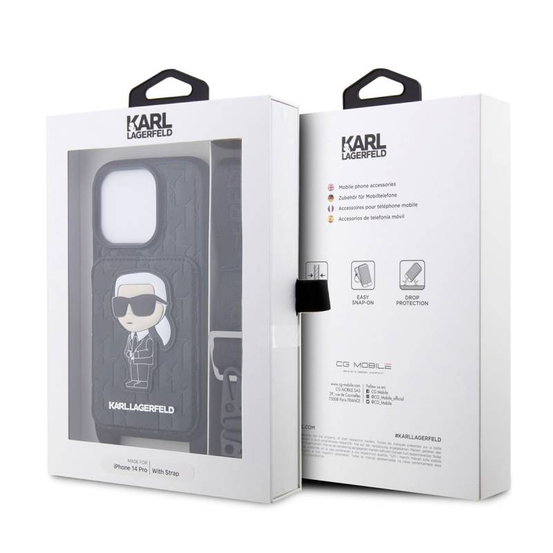 Apple iPhone 14 Pro Case Karl Lagerfeld Karl Design Cover with Neck Strap Card Holder - 3