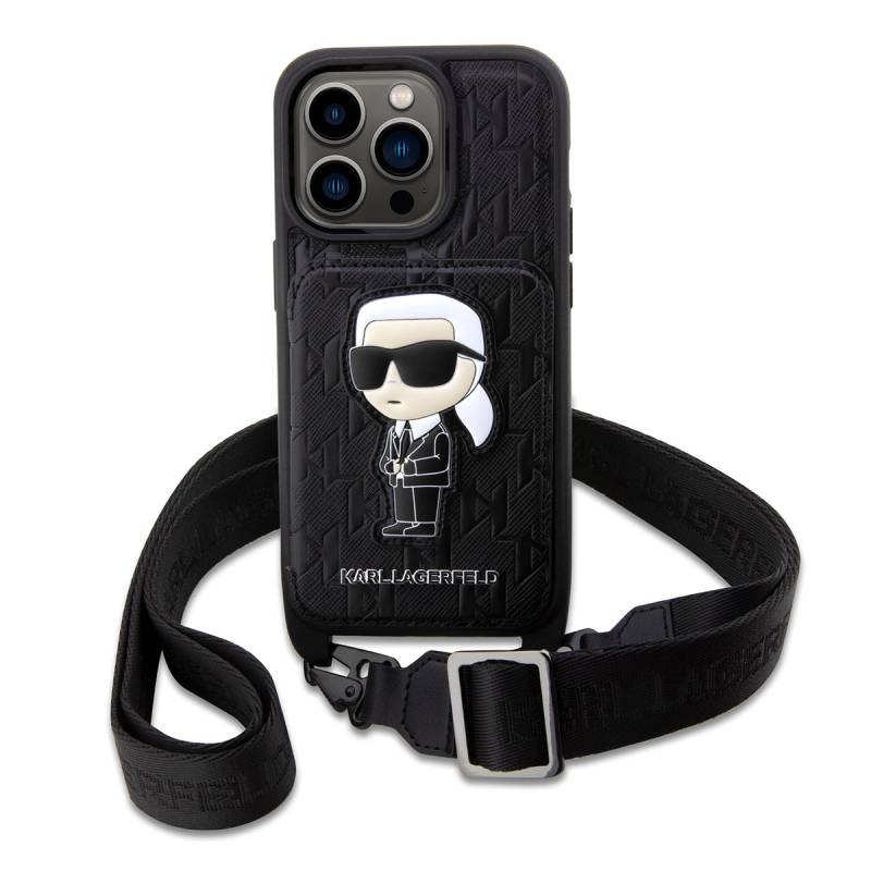 Apple iPhone 14 Pro Case Karl Lagerfeld Karl Design Cover with Neck Strap Card Holder - 7