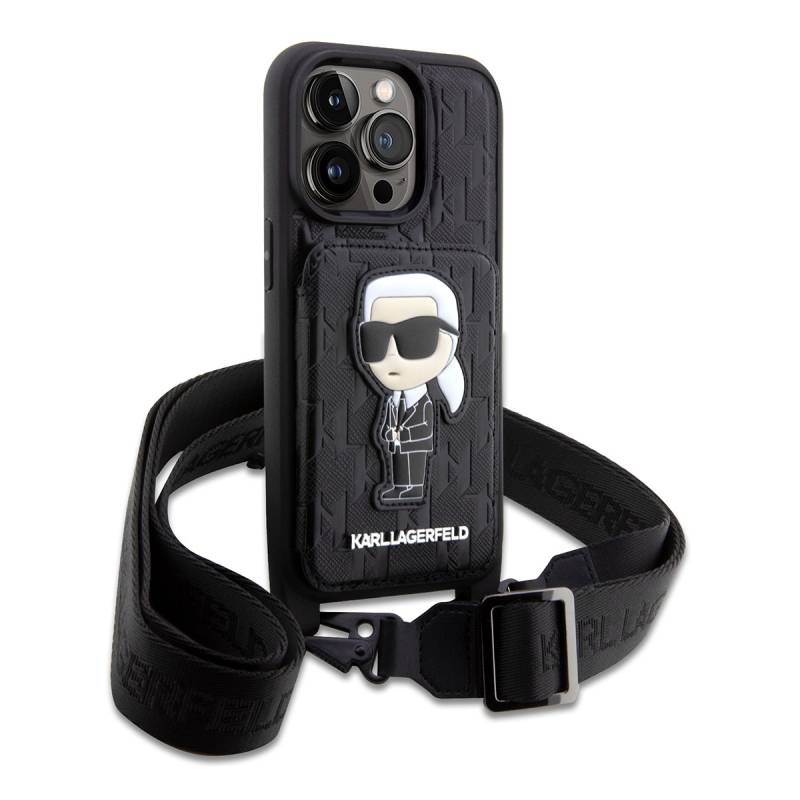 Apple iPhone 14 Pro Case Karl Lagerfeld Karl Design Cover with Neck Strap Card Holder - 8