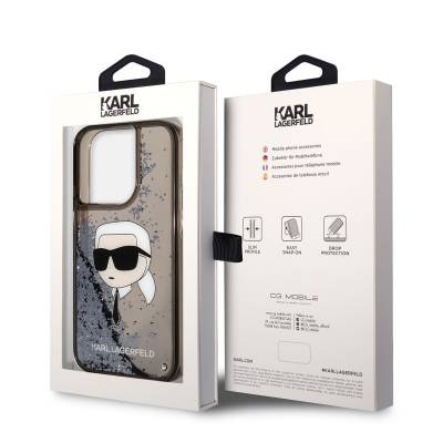 Apple iPhone 14 Pro Case Karl Lagerfeld Liquid Glitter Karl Head Design Cover - 7