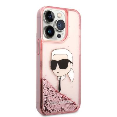 Apple iPhone 14 Pro Case Karl Lagerfeld Liquid Glitter Karl Head Design Cover - 9