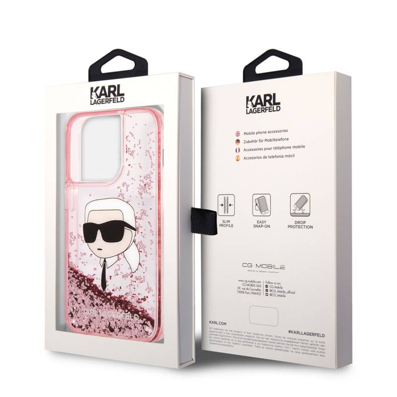 Apple iPhone 14 Pro Case Karl Lagerfeld Liquid Glitter Karl Head Design Cover - 14