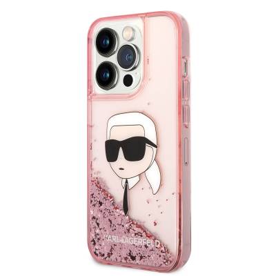 Apple iPhone 14 Pro Case Karl Lagerfeld Liquid Glitter Karl Head Design Cover - 16