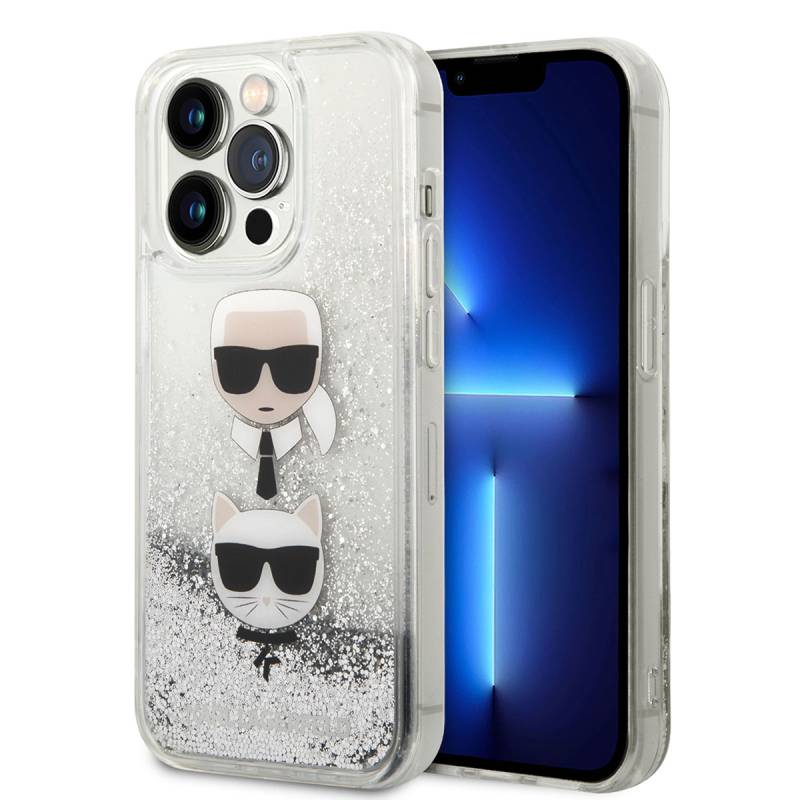 Apple iPhone 14 Pro Case Karl Lagerfeld Liquid Glitter K&C Head Design Cover - 1