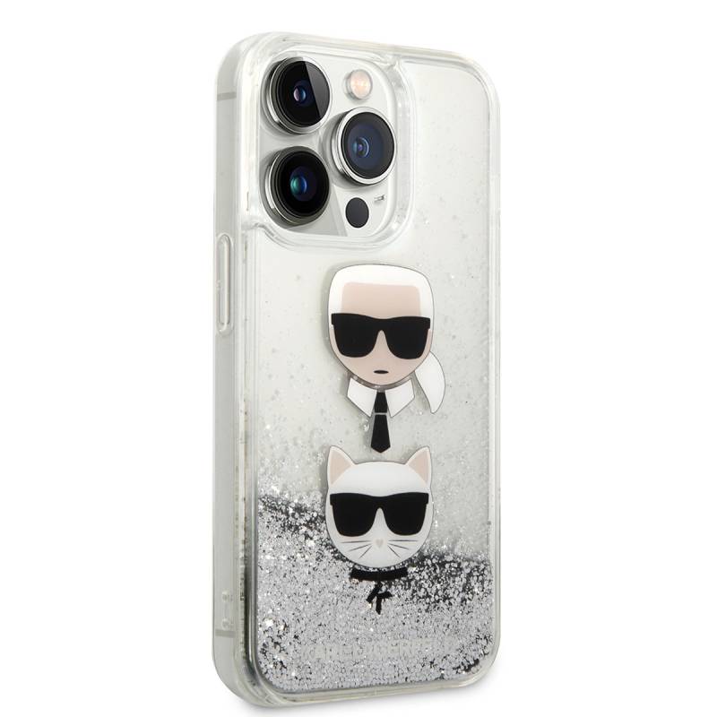 Apple iPhone 14 Pro Case Karl Lagerfeld Liquid Glitter K&C Head Design Cover - 8