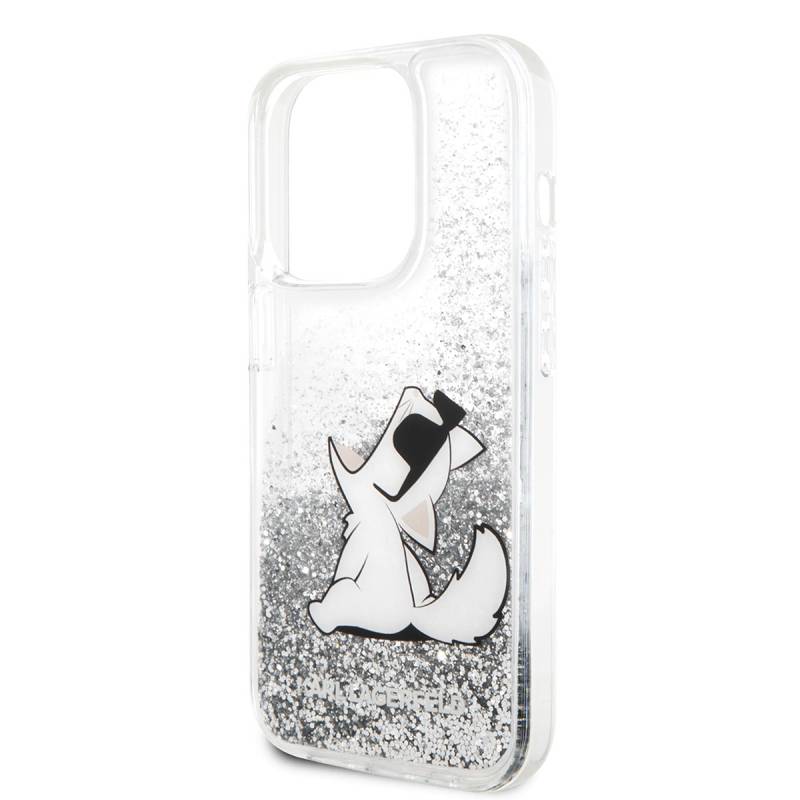 Apple iPhone 14 Pro Case Karl Lagerfeld Liquid Glittery Choupette Design Cover - 5