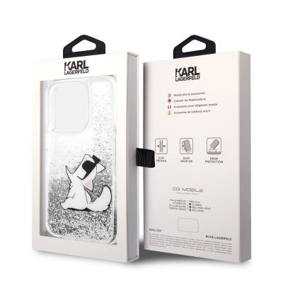 Apple iPhone 14 Pro Case Karl Lagerfeld Liquid Glittery Choupette Design Cover - 7