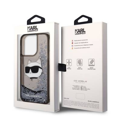 Apple iPhone 14 Pro Case Karl Lagerfeld Liquid Glittery Choupette Head Design Cover - 3