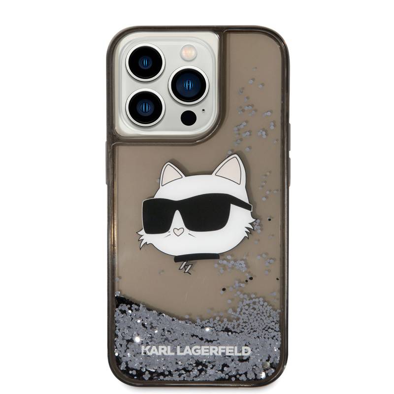 Apple iPhone 14 Pro Case Karl Lagerfeld Liquid Glittery Choupette Head Design Cover - 4