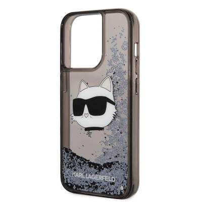 Apple iPhone 14 Pro Case Karl Lagerfeld Liquid Glittery Choupette Head Design Cover - 6