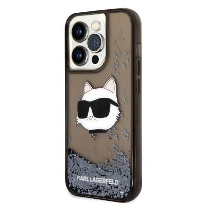 Apple iPhone 14 Pro Case Karl Lagerfeld Liquid Glittery Choupette Head Design Cover - 7