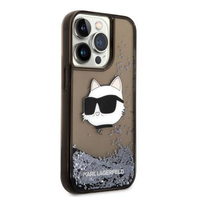 Apple iPhone 14 Pro Case Karl Lagerfeld Liquid Glittery Choupette Head Design Cover - 8