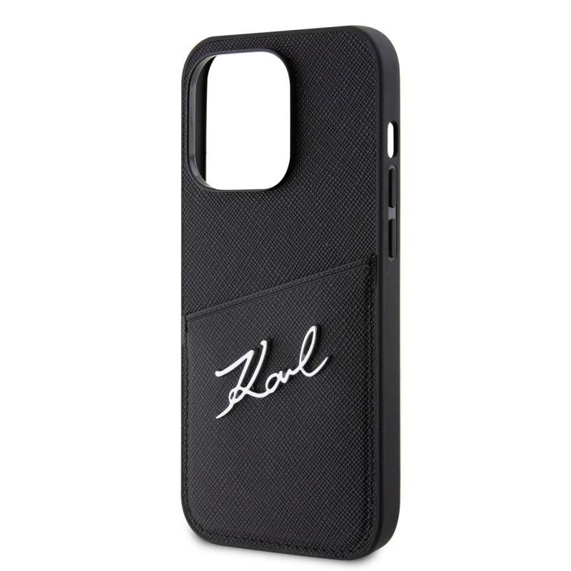 Apple iPhone 14 Pro Case Karl Lagerfeld Saffiano Leather Card Holder Design Cover - 5