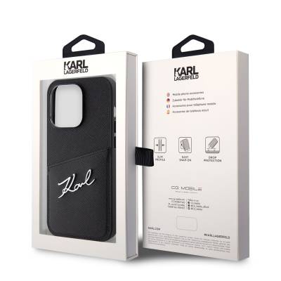 Apple iPhone 14 Pro Case Karl Lagerfeld Saffiano Leather Card Holder Design Cover - 7