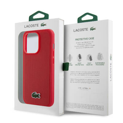 Apple iPhone 14 Pro Case Lacoste Original Licensed PU Pique Pattern Back Cover with Iconic Crocodile Woven Logo - 24