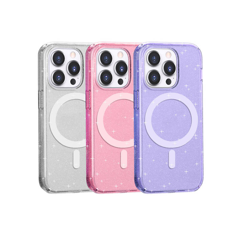 Apple iPhone 14 Pro Case Magsafe Charging Feature Shining Glitter Transparent Colored Zore Allstar Cover - 4