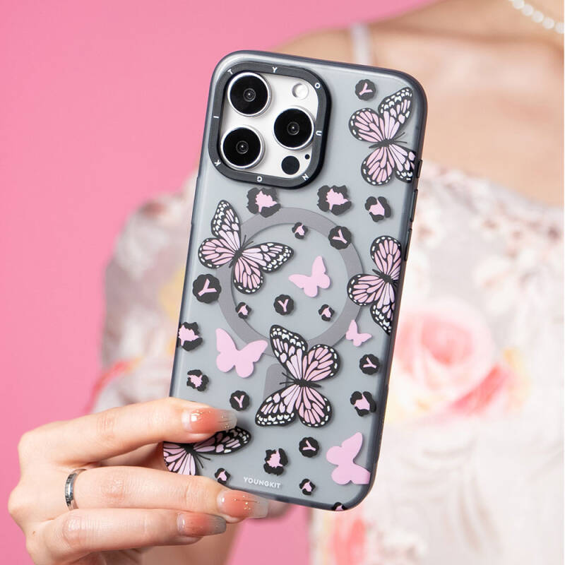 Apple iPhone 14 Pro Case Magsafe Charging Featured Butterfly Pattern Youngkit Shadow Dance Series Cover - 13