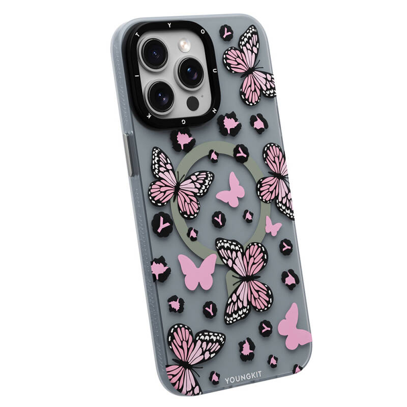 Apple iPhone 14 Pro Case Magsafe Charging Featured Butterfly Pattern Youngkit Shadow Dance Series Cover - 8