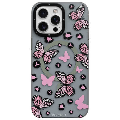 Apple iPhone 14 Pro Case Magsafe Charging Featured Butterfly Pattern Youngkit Shadow Dance Series Cover - 12