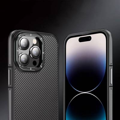 Apple iPhone 14 Pro Case Matte Transparent Carbon Fiber Look Wlons Marine Cover - 4
