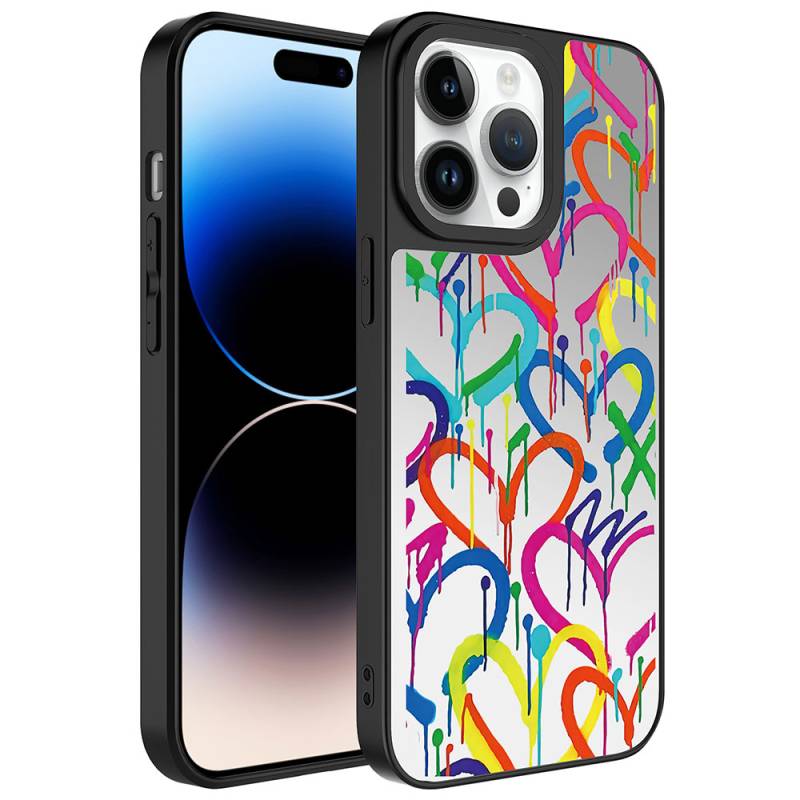 Apple iPhone 14 Pro Case Mirror Patterned Camera Protected Glossy Zore Mirror Cover - 9