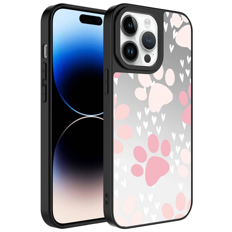 Apple iPhone 14 Pro Case Mirror Patterned Camera Protected Glossy Zore Mirror Cover - 3