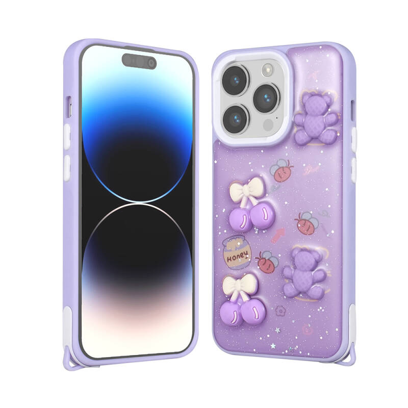 Apple iPhone 14 Pro Case Shining Glitter Relief Figured Zore Cevze Cover - 1