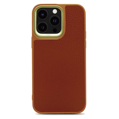 Apple iPhone 14 Pro Case Soft Leather Metal Camera Framed Kajsa Litchi Cover - 4