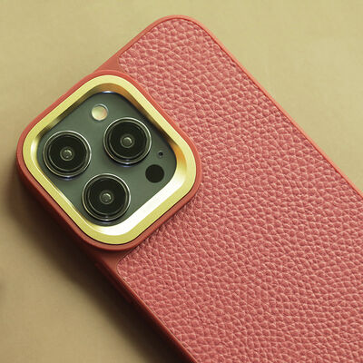 Apple iPhone 14 Pro Case Soft Leather Metal Camera Framed Kajsa Litchi Cover - 12
